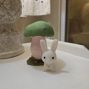Green and Pink Paper Mushroom with Cute White Bunny!🤍🪷
